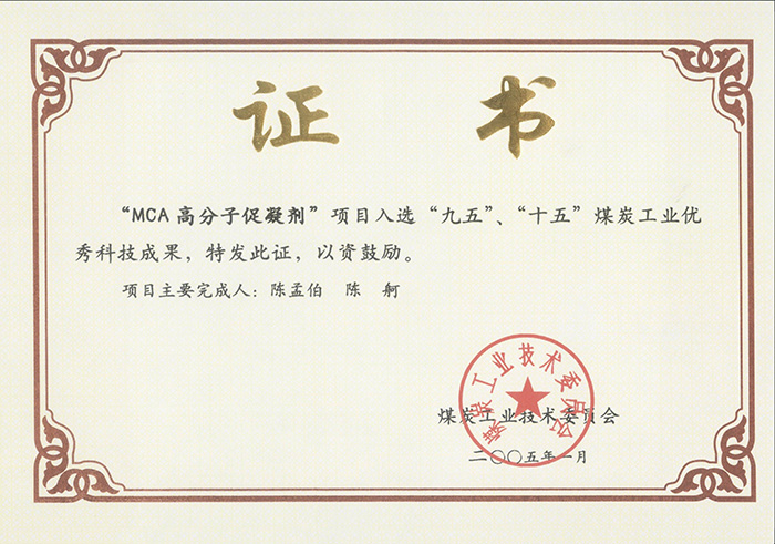 2005年1月MCA高分子促凝劑獲“九五、十五”科技成果獎(jiǎng).jpg