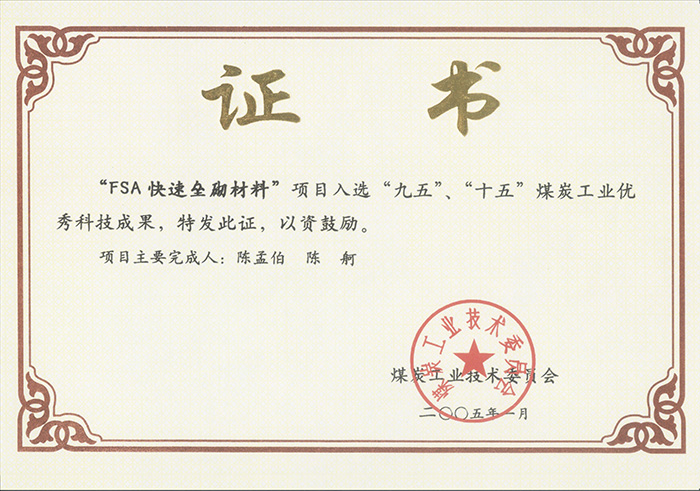 2005年1月FSA快速壘砌材料獲“九五、十五”科技成果獎.jpg